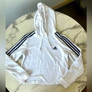 Adidas white hoodies with black stripes
